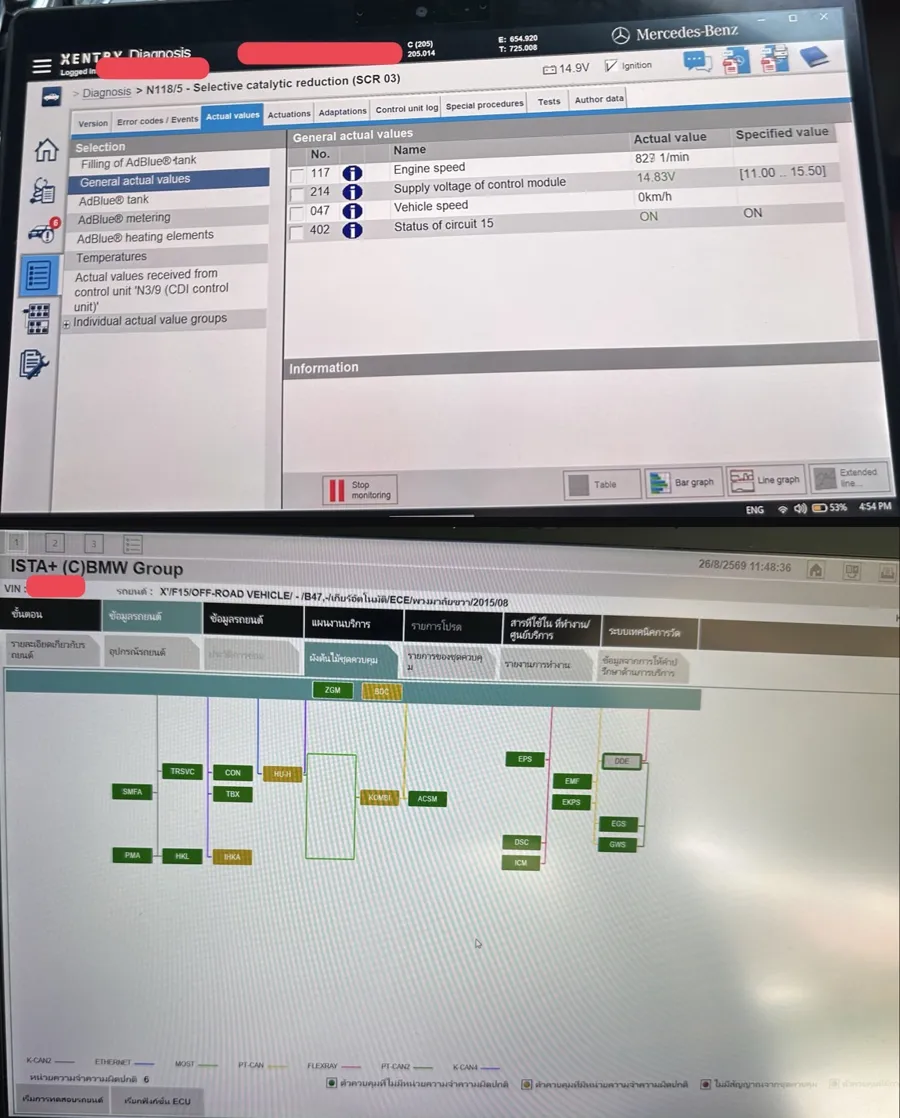 Inspecting a Mercedes-Benz with XENTRY and a BMW with ISTA+, the same software used by dealer workshops